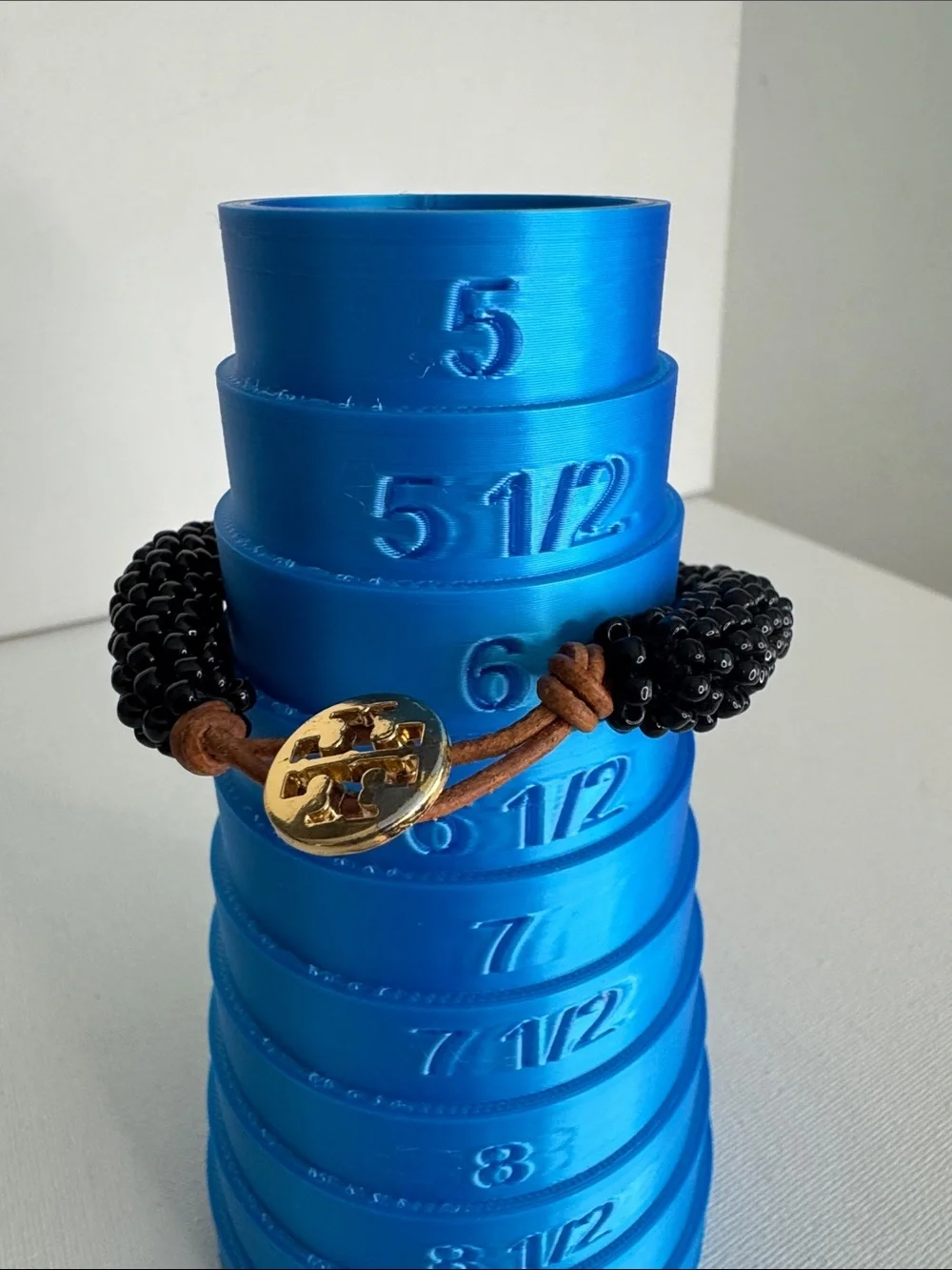 Tory Burch Black Seed Bead & Leather Logo Button Wrap Bracelet